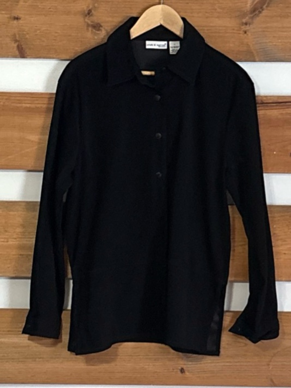 Croft & Barrow Stretch Long Sleeve Midnight Black Button Down Suede Top Size M